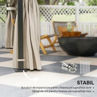 Outsunny Pavilion pentru Exterior cu Baldachin, Acoperiș Dublu, Plasă și Draperii, 370x303x290 cm, Bej(m-7)