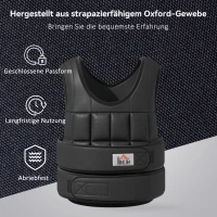 HOMCOM Gewichtsweste 20 KG verstellbare Trainingsweste mit herausnehmenbar Gewichten Schwarz(m-7)