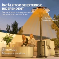 Outsunny Încălzitor de Exterior de 11 KW Reglabil, cu Roți 82 x 82 x 223 cm, Maro Închis(m-4)