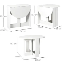 HOMCOM Mesa Plegable de Comedor Mesa de Cocina Plegable con 2 Alas Abatibles Mesa Plegable para 2-4 Personas 104x76x73,7 cm Blanco(m-3)