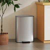 HOMCOM Coș de Gunoi cu Pedală de 50L cu Capac Amortizat, Deschidere la 90° și Găleată Detașabilă, Oțel Inoxidabil, Gri(m-2)