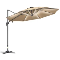Outsunny Parasol déporté octogonal parasol LED solaire inclinable pivotant manivelle piètement aluminium dim. Ø 3 x 2,55H m beige(m-12)