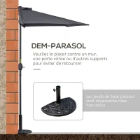 Outsunny Demi parasol parasol de balcon 5 entretoises métal cheminée incluse 2,93 x 1,5 x 2,49 m polyester haute densité gris(m-7)