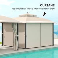 Outsunny Pavilion pentru Exterior cu Baldachin, Acoperiș Dublu, Plasă și Draperii, 370x303x290 cm, Bej(m-5)