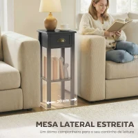 HOMCOM Mesa de Apoio com Gaveta e Prateleira de Armazenamento Estilo Moderno 30x30x75 cm Preto(m-5)