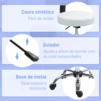 HOMCOM Banco Giratório Banco com Rodas e Encosto Banco de Trabalho com Altura Ajustável 78-93 cm Estofado em Couro Sintético Branco(m-6)