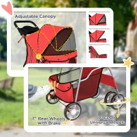 PawHut Dog Pram, Pet Stroller with Reflective Strips, Foldable Cat Stroller with 360° Swivel Wheels, Red(m-6)