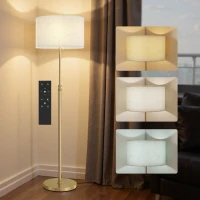 HOMCOM Floor Lamp with Remote, Height Adjustable Standing Lamp with Linen Shade, Dimmable with 3000K-6000K Adjustable Colour Temperatures, Foot Switch for Living Room Bedroom Office, Gold Tone(m-10)