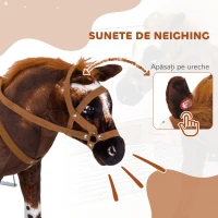 HOMCOM Cal Balansoar pentru Copii de 2+ Ani cu Sunet Realistic de Nechezat, Șa și Etriere, Jucărie din Pluș și Metal, 85x28x60 cm, Maro(m-5)