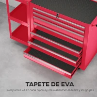 HOMCOM Carro de Herramientas con 7 Cajones Estantería de 3 Niveles Desmontable Sistema de Cierre Central Asa Rojo(m-7)