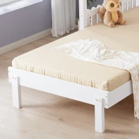 3ft Single Wooden Bed with Pull-Out Trundle and Sturdy Plywood Slats, Versatile Bed Frame for Bedrooms, 197L x 107.5W x 139H cm, White(m-8)