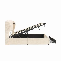 Double Upholstered Ottoman Bed with USB & Type-C Charging Station, Bed Frame with 2 Storage Drawers, 200L x 144W x 116H cm, Beige(m-10)