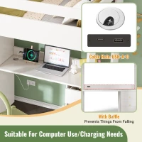 Kids' High Sleeper Loft Bed with Built-in Storage and Soft‑Close Drawers, Bunk Bed with USB/Type‑C Charging, 196L x 108W x 175H cm, White(m-6)