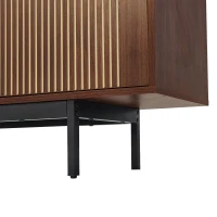 Modern TV Cabinet Lowboard with Carved Texture and Tempered Glass Doors, MDF and Particle Stand with Metal Frame, 200L x 35W x 53H cm, Wood(m-9)