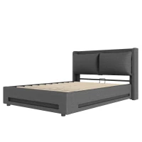 Modern Upholstered Bed with Dual USB‑C Ports and LED Lighting, Bed Frame with Hydraulic Lift Storage, 152.5L x 210W x 114H cm, Dark Gray(m-11)