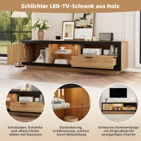 Modern TV Cabinet with App-Controlled LED Lights and USB Power, Media Cabinet with 3 Open Compartments, 160L x 40W x 50H cm, Wood(m-4)