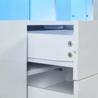 High-gloss Storage Cabinet with App-Controlled LED Lighting, Locker with Adjustable Shelves and Soft-close Drawers, 140L x 35W x 80H cm, White(m-8)
