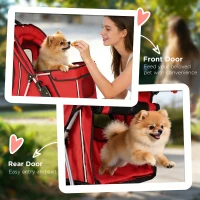 PawHut Dog Pram, Pet Stroller with Reflective Strips, Foldable Cat Stroller with 360° Swivel Wheels, Red(m-7)