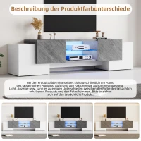 Modern TV Cabinet with App-Controlled LED Lighting, Media Cabinet with 4 Doors and 2 Open Shelves, 180L x 40W x 46.5H cm, Grey+White(m-4)