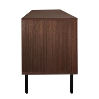 Modern TV Cabinet Lowboard with Carved Texture and Tempered Glass Doors, MDF and Particle Stand with Metal Frame, 200L x 35W x 53H cm, Wood(m-11)