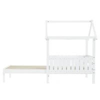 3ft Single Wooden Bed with Pull-Out Trundle and Sturdy Plywood Slats, Versatile Bed Frame for Bedrooms, 197L x 107.5W x 139H cm, White(m-10)