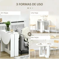 HOMCOM Mesa Plegable de Comedor Mesa de Cocina Plegable con 2 Alas Abatibles Mesa Plegable para 2-4 Personas 104x76x73,7 cm Blanco(m-4)