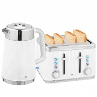 HOMCOM Electric Stainless Steel Kettle and Toaster Set, 3000W 1.7L UK Strix Thermostat Fast Boil Kettle w/ Limescale Filter, Cool Touch Body, 4 Slice Toaster with 7 Browning Levels, Crumb Tray, White(m-10)
