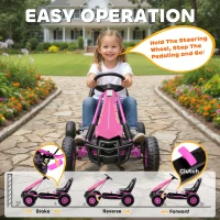AIYAPLAY Kids Pedal Go Kart with Adjustable Seat, EVA Tyres, Manual Clutch, Brake, Go Kart for Kids 3-8 Years, Pink(m-4)