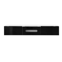 Modern TV Cabinet with 3-Door Storage and Soft-close Hinges, Stand with APP-controlled LED Lighting, 180L x 35W x 30H cm, Black+White(m-2)