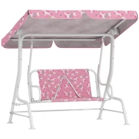 AIYAPLAY Kids Porch Swing, 2-Seater Patio Swing Bench Hammock with Seat Belts, Adjustable Canopy for Garden, Pink(m-8)