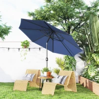 Outsunny Parasol de jardin extérieur Parasol droit inclinable Ø 3 m en métal Rond Polyester 180g/m² manivelle inclinable Bleu(m-2)