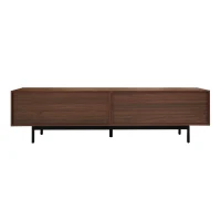 Modern TV Cabinet Lowboard with Carved Texture and Tempered Glass Doors, MDF and Particle Stand with Metal Frame, 200L x 35W x 53H cm, Wood(m-12)