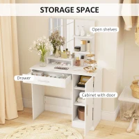 HOMCOM Masuță cu Oglindă de Machiaj din PAL Alb 90x38x138 cm(m-4)