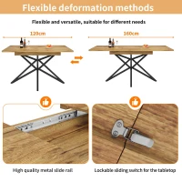 Extendable 6–8 Seats Dining Table with Locking Extension Rails, Kitchen Table with MDF Wood-Effect Tabletop, 120-160L x 80W x 66H cm, Natural(m-4)