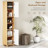 HOMCOM Dulap de Baie înalt cu Uși, 2 Rafturi Deschise, 2 Dulapuri, Dulap de Baie Economisitor de Spațiu cu Rafturi Reglabile pentru Sala de Mese Sufragerie, 30x30x166 cm, Alb și Lemn(m-4)