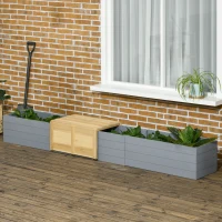Outsunny Jardinière surélevée bac à fleurs en bois sans fond avec banc coulissant - 240 x 42 x 32 cm bleu foncé(m-10)
