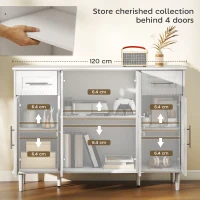 HOMCOM Mobilier de Sufragerie, Credență cu 2 Sertare și 3 Dulapuri cu Rafturi Reglabile, Comodă cu Picioare din Pin pentru Sala de Mese și Bucătărie, 120x38x86 cm, Alb(m-4)