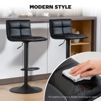 HOMCOM Set of Two Modern Faux Leather Bar Stools - Black(m-4)