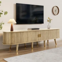 Modern TV Cabinet with Sliding Door, Large Multifunctional Storage, TV Stand with Open Shelves, Drawers, 175L x 38W x 45H cm, Natural(m-4)