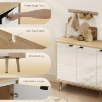 HOMCOM Bufet Modern cu 3 Uși și Raft Reglabil 107x35x77cm Alb și Stejar(m-6)