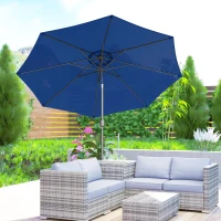 Outsunny Parasol de jardin extérieur Parasol droit inclinable Ø 3 m en métal Rond Polyester 180g/m² manivelle inclinable Bleu(m-9)