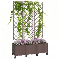 Outsunny Planter with Trellis, Rolling Flower Box with Self-Watering System, 120x40x192cm, Brown
