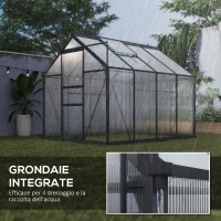 Outsunny Serra in Policarbonato e Alluminio con Porta Scorrevole, Presa d'Aria e Grondaia, 190x252x201 cm, Grigio(m-7)
