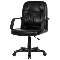 HOMCOM Executive Office Chair for Home, Mid Back PU Leather Computer Desk Chair for Adults with Arm, Wheels, Black(m-11)