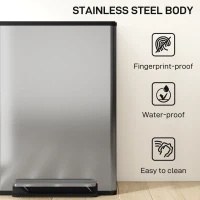 HOMCOM Coș de Gunoi cu Pedală cu 2 Compartimente de 30L, Capac Amortizat și Galeți Detașabili, Oțel Inoxidabil, Argintiu(m-6)