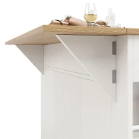 Modern Kitchen Island and Serving Trolley with MDF Worktop, Extendable Fold‑out Dining Table with Drawer, 151.5L x 60W x 91.5H cm, White(m-7)