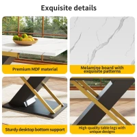 6–8 Seats Extendable Dining Table with Marble-Effect MDF Top, Kitchen Table with Metal Slide Rails, 120-160L x 80W x 75.5H cm, Black+Golden(m-6)