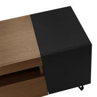 Modern TV Cabinet with 2 Front Doors and Open Side Compartments, Durable TV Stand with Cable Outlets, 180L x 36W x 43H cm, Black+Wood(m-11)