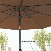 Outsunny Parasol de jardin extérieur Parasol droit inclinable Ø 3 m en métal Rond Polyester 180g/m² manivelle inclinable Chocolat(m-7)