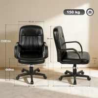HOMCOM Executive Office Chair for Home, Mid Back PU Leather Computer Desk Chair for Adults with Arm, Wheels, Black(m-3)